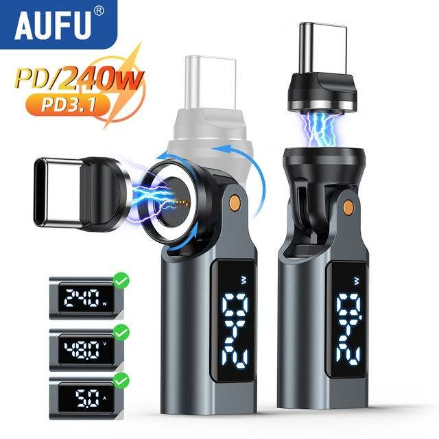 AUFU Digitaler USB-C Magnetadapter PD240W 9-Pin USB-C auf Typ-C Schnellladung OTG-Konverter für Samsung und iPhone - Bild 1
