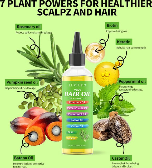 LEWEDO 7-in-1 Haaröl mit Rosmarin, Keratin und Kollagen, Unisex - Bild 1