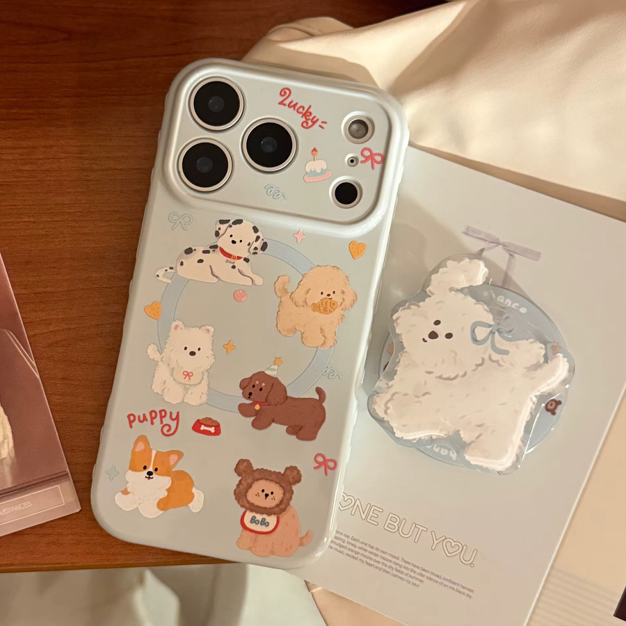 MUQGEW iPhone Handyhülle mit niedlichem koreanischem Cartoon-Welpen-Magnetständer in Pink, stoßfeste weiche Schutzhülle für iPhone 12 bis iPhone 17 Pro Max - Bild 2