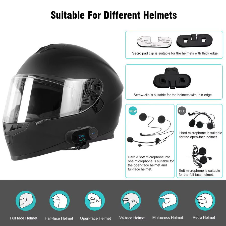 FreedConn Bluetooth Motorrad Intercom Helm Headset mit BT 5.0 für drahtlose Kommunikation und Musiksharing in Schwarz - Bild 5