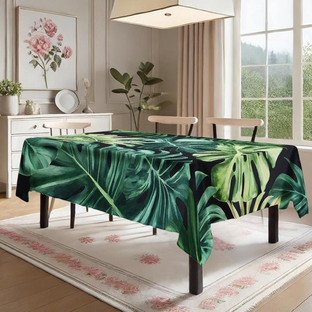Wasserdichte rechteckige Tischdecke mit tropischem Blättermuster von JINGYUE Pet in Grün, B/B: 90 x 140 cm - Bild 1
