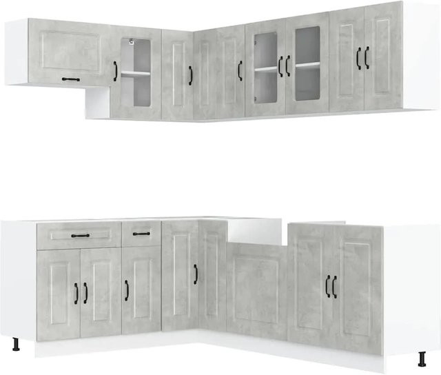 vidaXL Küchenschrank-Set Kalmar in Betongrau aus Holzwerkstoff und Glas mit 11 Teilen - Bild 1