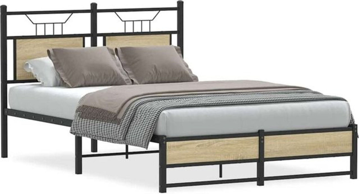 Bettgestell aus Holzwerkstoff und Stahl in Eiche Natur Braun von Vidaxl im Industrial Design, B/T/H: 120 x 190 x 91,5 cm - Bild 1