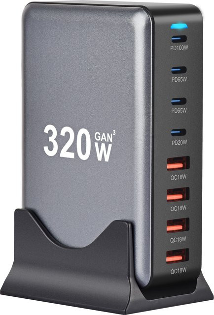 320W GaN Desktop Ladegerät mit 8 USB-C Ports und PD Schnellladung, Grau - Bild 1