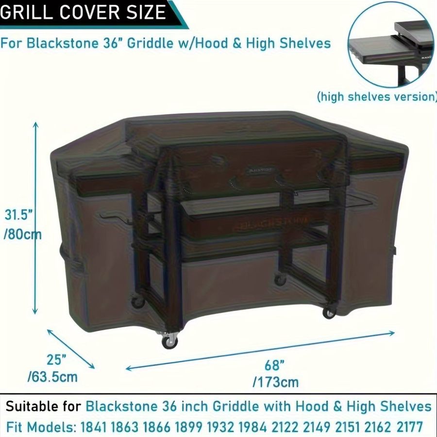 Wasserdichte Blackstone Grillabdeckung aus Polyester in Schwarz, B/H/T: 173 x 80 x 63,5 cm - Bild 3