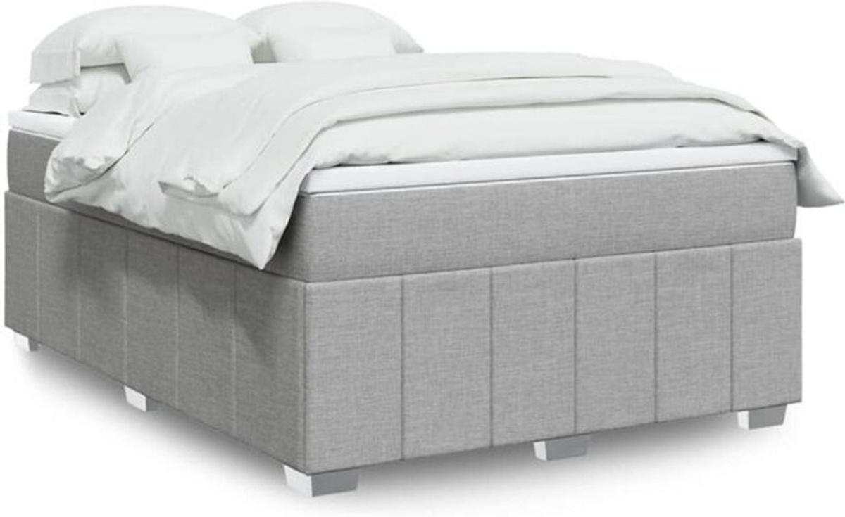 Vidaxl Boxspringbett mit Matratze in Grau und Weiß aus Stoff, B/T: 140 x 190 cm - Bild 1