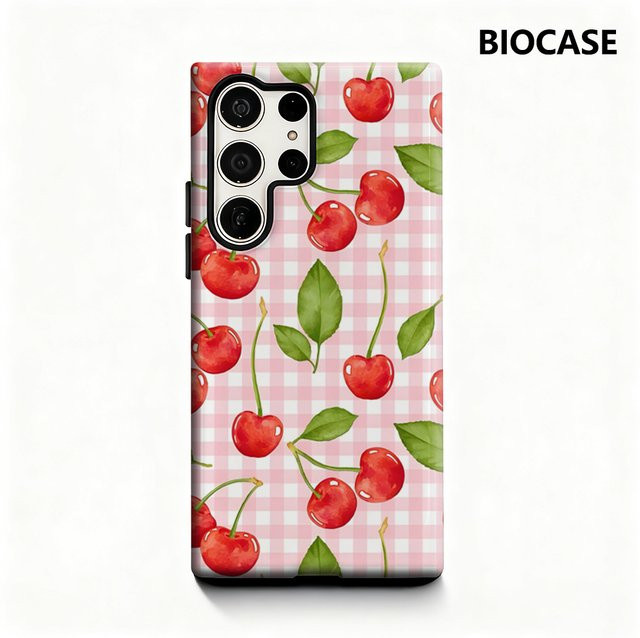 Potdemiel Cherry Gingham Handyhülle für Samsung Galaxy S25 Ultra, S24 und S23 Ultra Plus mit glänzender doppellagiger Rückseite - Bild 1