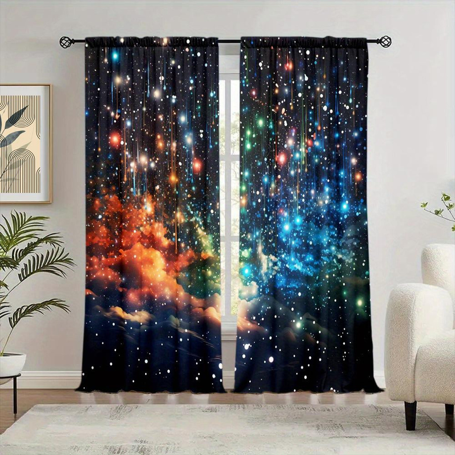 2er-Set bunte Galaxy-Vorhänge von Household supplies MH mit Grafikdruck, semi-transparent, B: 75 cm, H: 165 cm - Bild 2