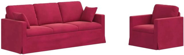 vidaXL Sofa 2-teilig aus Samt in Weinrot mit Metallrahmen, B/T/H: 198 x 78 x 80 cm - Bild 1