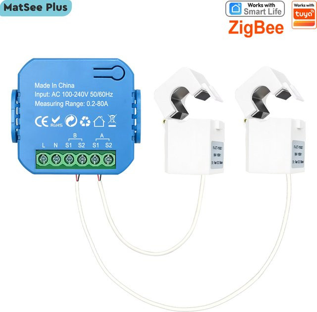Smart Life ZigBee Bidirektionaler Energiezähler 2-Kanal mit 80A Klemme zur App-Überwachung von Solar Export- und Importleistung AC100V/240V in Blau - Bild 1