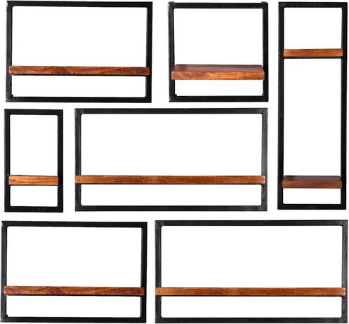 SIT Wandregal PANAMA mit 8 Fachböden aus Holz und Metall in Braun, B/T/H: 120 x 25 x 75 cm - Bild 1