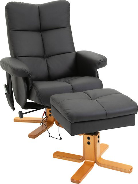HOMCOM Relaxsessel mit Massagefunktion und Fußhocker in Schwarz mit Stauraum und 145 Grad Neigung - Bild 1