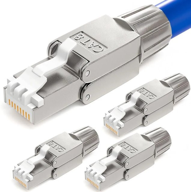 hb-digital 4er Set Netzwerkstecker CAT 8 RJ45 LSA STP mit vergoldeten Kontakten in Silber - Bild 1
