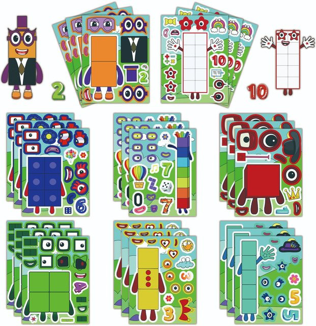 8 Blatt Niedliche Digitale Block-Puzzle-Aufkleber mit Cartoon-Gesichtern in Multicolour für Laptop und Notizbuch - Bild 1