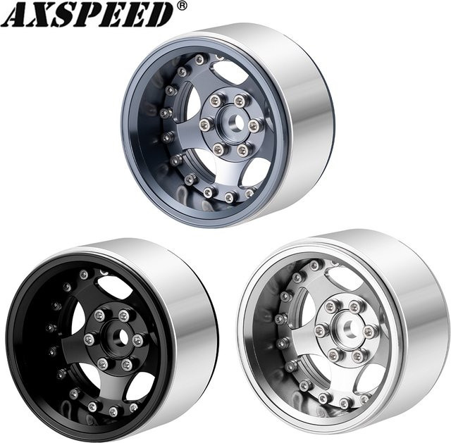 AXSPEED 1,9 Zoll Beadlock Felgen Naben, 4-teiliges Set, Grau, Metall - Bild 1