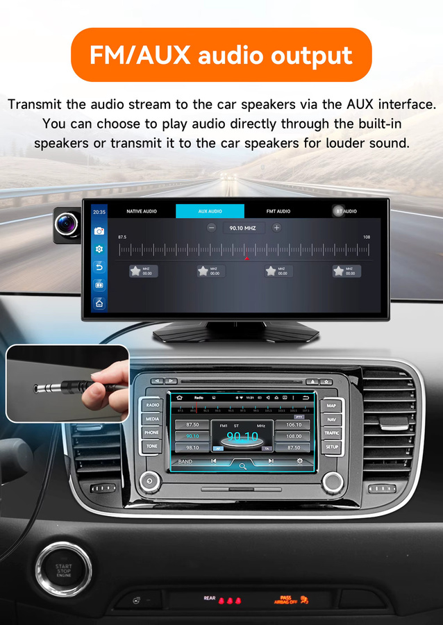 Hizpo Tragbarer Autoradio Universal Android 14 Multimedia-Player mit 11,4 Zoll HD Display, GPS, Bluetooth, kabelloses Apple CarPlay und Android Auto, Schwarz - Bild 6