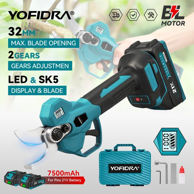 YOFIDRA Akku-Gartenschere mit bürstenlosem Motor, kabellos, 32 mm Schneidkapazität, 2 Geschwindigkeitsstufen, Farbe: Türkis, kompatibel mit Makita LXT Akkus - Bild 1