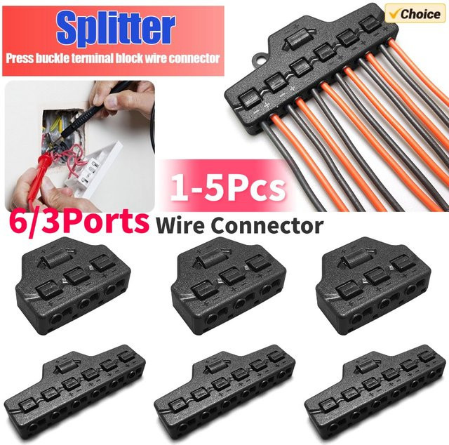 Schnellanschluss Kabel-Splitter Verteilerblock für LED-Streifen und Beleuchtung, 6/3 Ports, Schwarz - Bild 1