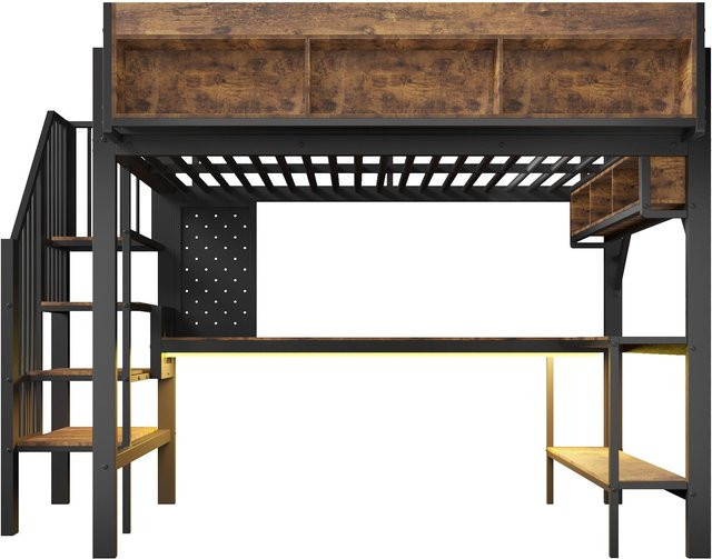 AB Store Hochbett im Industrial-Stil mit Eckschreibtisch und Stauraum, Farbe Braun und Schwarz, H x B x T: 255 x 164 x 182 cm - Bild 1