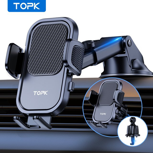 TOPK Kfz-Handyhalterung für Armaturenbrett und Lüftungsschlitz in Schwarz, universelle Autohalterung für alle Mobiltelefone - Bild 1