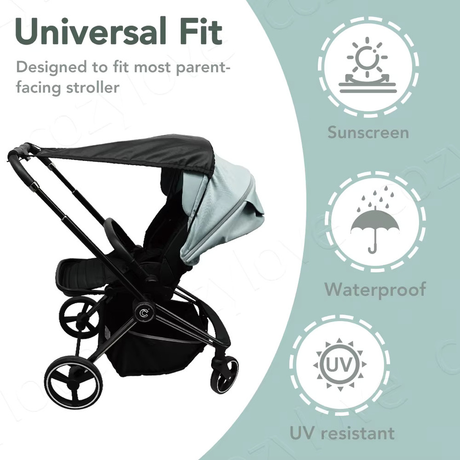 Kisslanding Universeller Sonnenschutz für Kinderwagen mit UPF 50+ UV-Schutz, wind- und wasserdicht, Grau - Bild 3