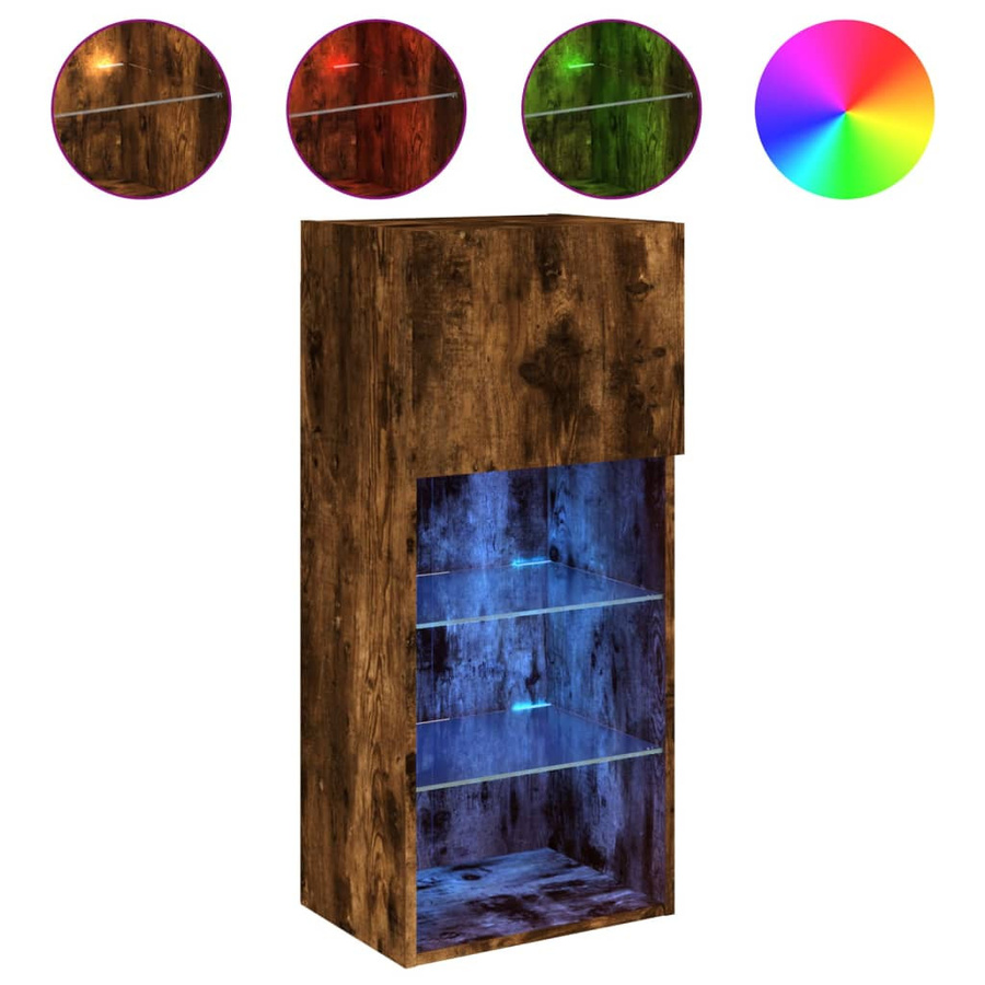 vidaXL TV-Schränke mit LED-Beleuchtung, 2er-Set, Geräucherte Eiche, B/T/H: 40,5 x 30 x 90 cm - Bild 4