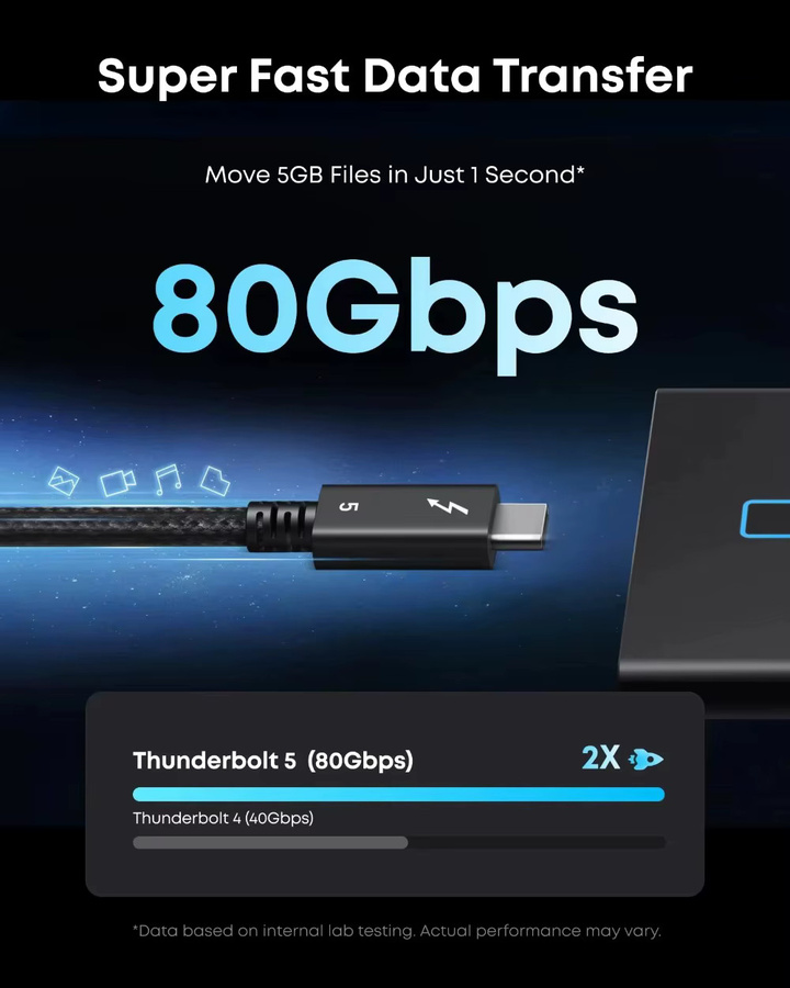 Anker Thunderbolt 5 USB4 Typ-C-Kabel A84N1 in Schwarz mit 240W Schnellladung und 80Gbps Datenübertragung - Bild 2