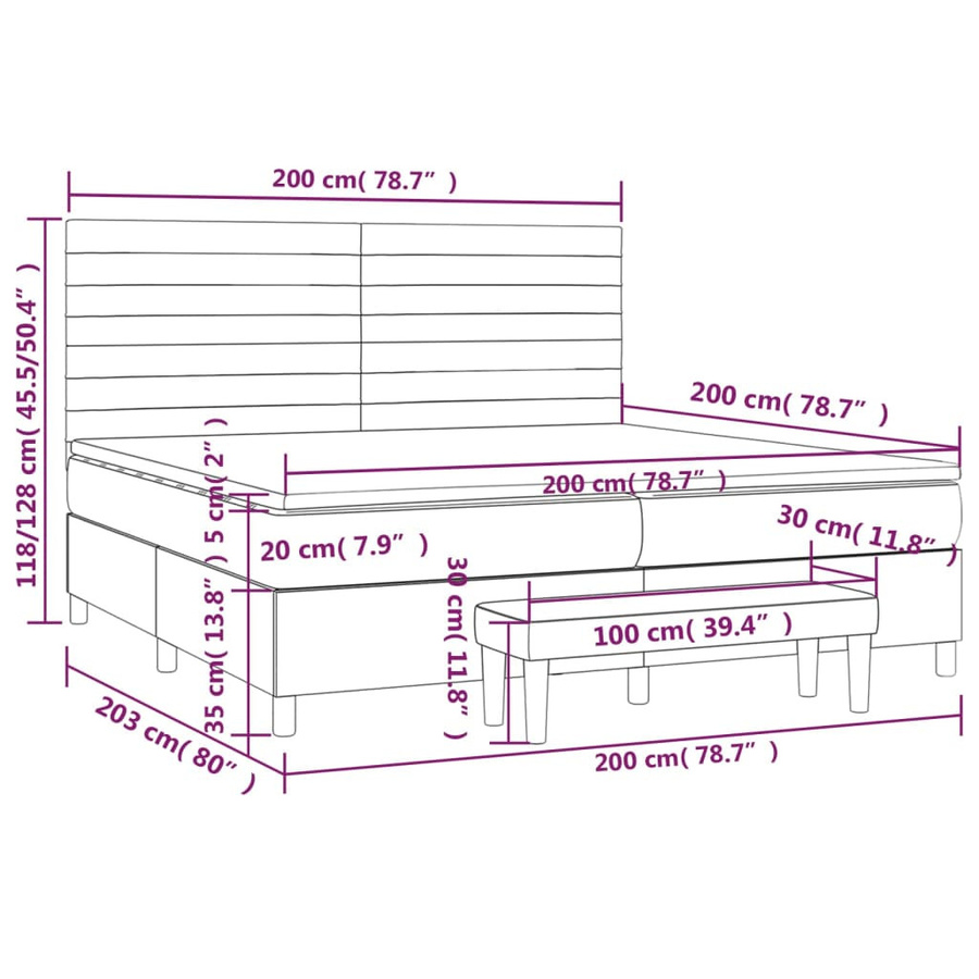 vidaXL Boxspringbett mit Matratze Blau aus Stoff, B/T/H: 200 x 200 x 128 cm - Bild 4