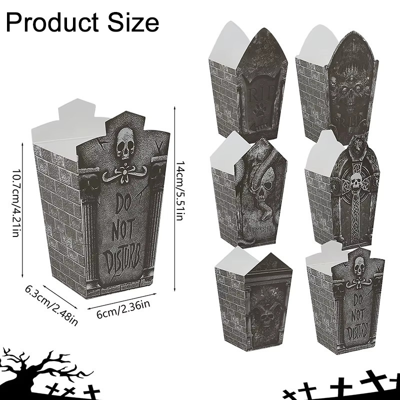 ZQNYCY Halloween Grabstein Popcorn-Boxen in Grau und Multicolour, Süßigkeitenbehälter für Kinder und Partyzubehör, 6 oder 12 Stück - Bild 3