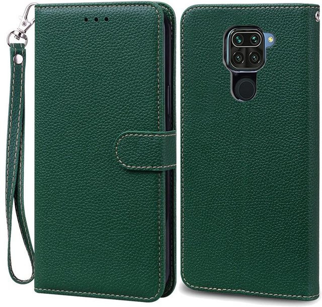 Xiaomi Redmi Note 9 Handyhülle aus weichem TPU Leder in Grün als Brieftasche und Flip-Case - Bild 1