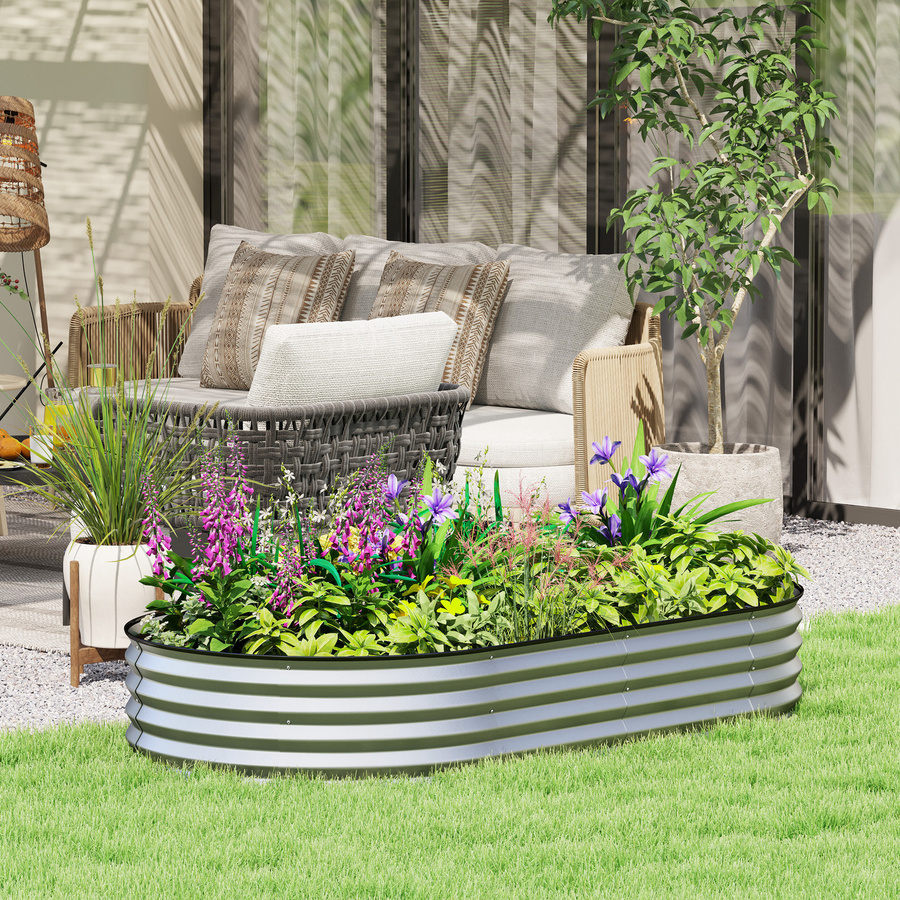 Outsunny Hochbeet aus verzinktem Stahl mit Gummirand in Silber, B/T/H: 181 x 93 x 30 cm - Bild 2