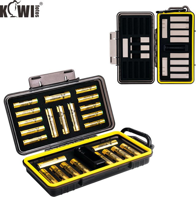 KIWIFOTOS Batterie-Aufbewahrungs-Organizer in Schwarz mit Batterieprüfer für AA, AAA und 18650 Batterien - Bild 1