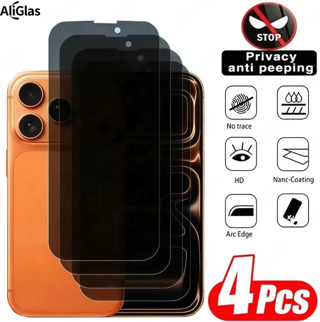 4 Stück Sichtschutz-Displayschutzfolien aus gehärtetem Glas für iPhone 11 12 13 14 15 16 17 Pro Max Plus und XR XS Max, transparent - Bild 1
