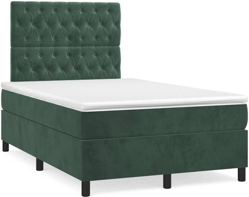 Vidaxl Boxspringbett mit Matratze und LED in Dunkelgrün aus Samt, B/T: 120 x 190 cm - Bild 1