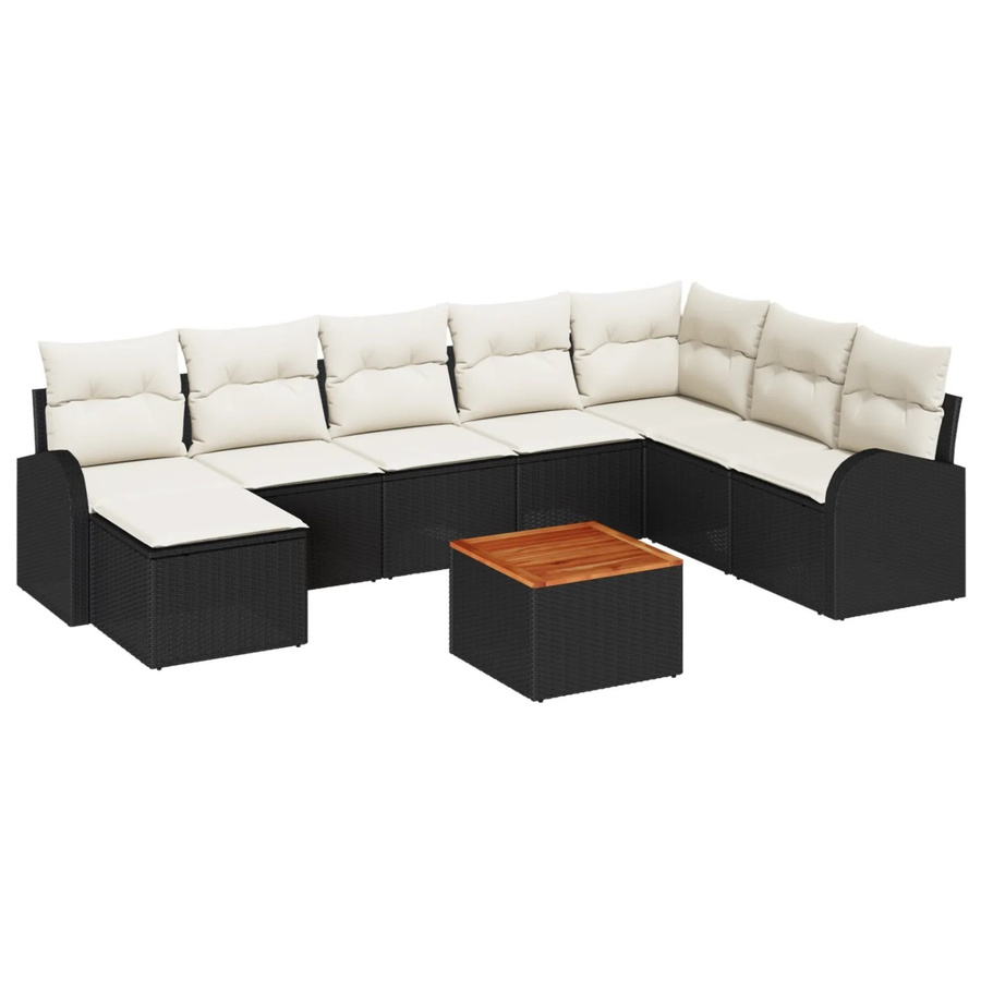 vidaXL Garten-Sofa-Set 9-teilig in Schwarz-Weiß mit Poly-Rattan, pulverbeschichtetem Stahl und Akazienholz, inklusive Ecksofa, Mittelsitzen, Armsofas mit Stauraum, Fußhocker und Gartentisch - Bild 2