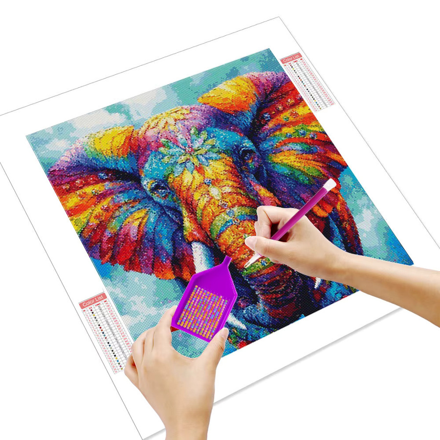 Huacan 5D DIY Diamantmalerei Elefant mit Blumen als dekorative Diamantstickerei in Multicolour, Breite: 20 cm, Höhe: 20 cm - Bild 2