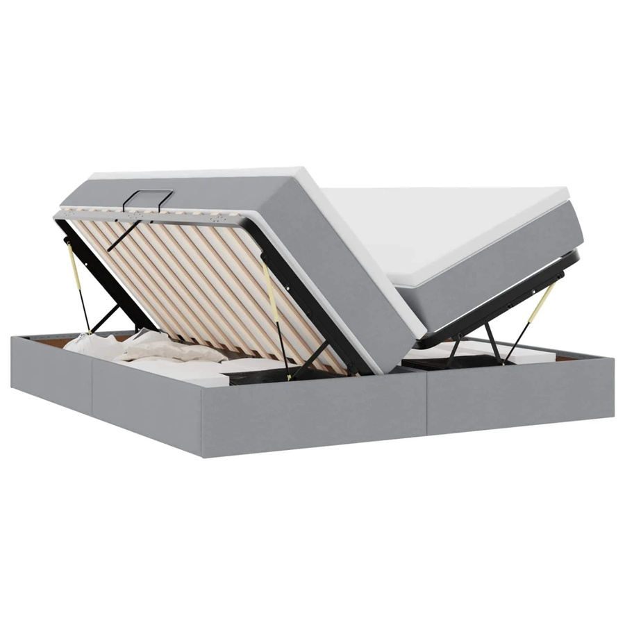 vidaXL Aufbewahrungsbett mit Matratze in Hellgrau, B/T: 180 x 200 cm, Hybrid-Funktion mit Lift-up-Base aus Metall und Polyester - Bild 2