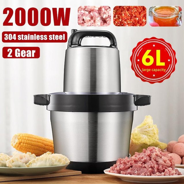 Sea Global Elektrischer Fleischwolf mit 2 Gängen und 2000W, Edelstahl-Küchenzerkleinerer für Fleisch, Gemüse und Babynahrung, 6 l, Rot/Silber - Bild 1