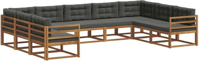 vidaXL Outdoor-Sofagarnitur 9-tlg. in U-Form aus Akazienholz mit Kissen, Farbe Anthrazit und Natur - Bild 1