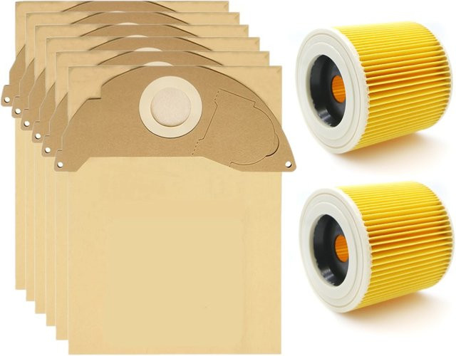 Karcher Papierstaubbeutel und HEPA-Filter Set für WD2 MV2 WD2200 WD2250 A2004 A2054 A2000 SE2001 SE5100 SE6100 6.904-322.0 - Bild 1