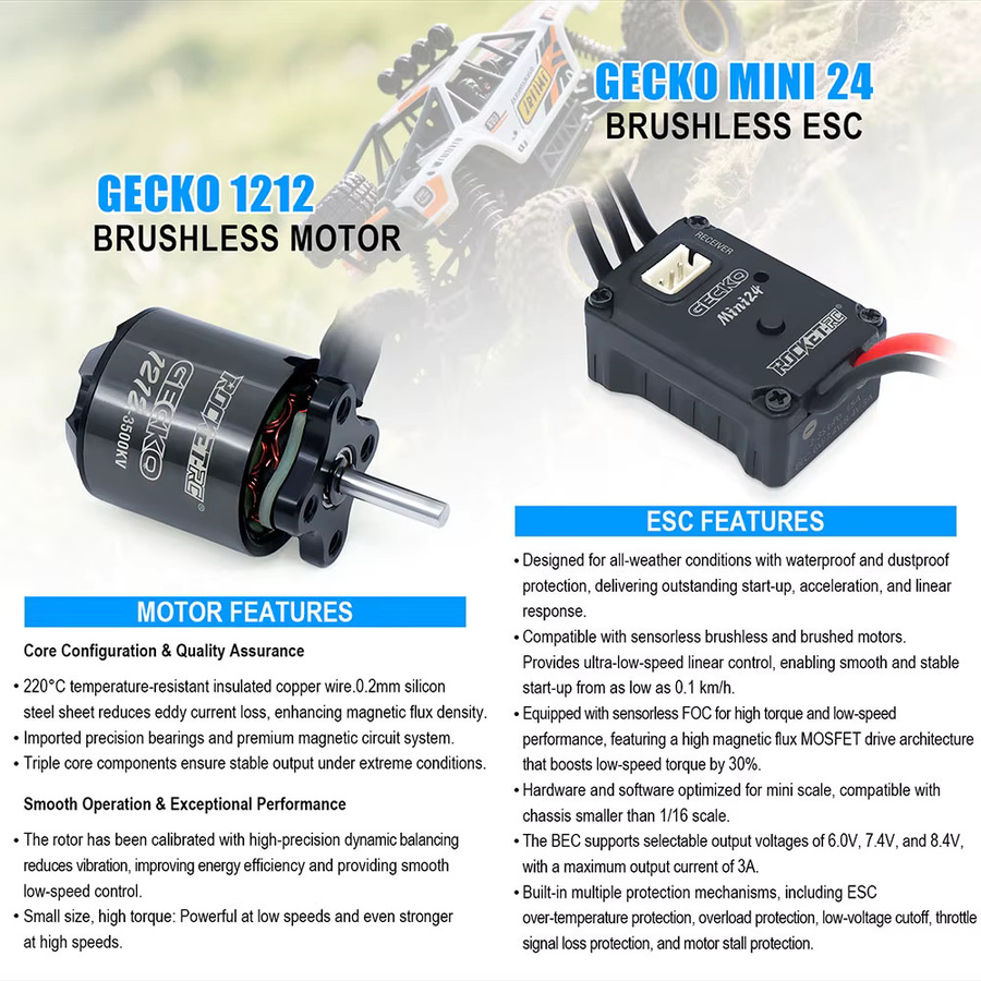 ROCKET-RC 1212PRO 3500KV Motor, Wasserdichter Bürstenloser Mini24Pro F 25A ESC für 1/16 1/18 1/24 RC Crawler Kletterauto TRX4M SCX24 - Bild 2