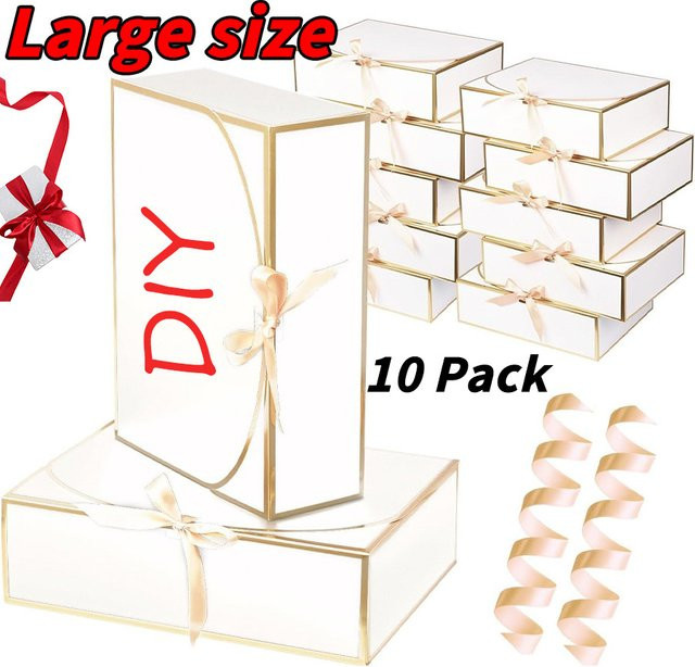 10er-Pack luxuriöse Geschenkboxen mit Deckel in Gold und Weiß, B/T/H: 26,9 x 20,3 x 7,9 cm - Bild 1
