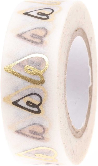 Rico Design Paper Poetry Washi Tape Herzen in Puder-Gold und Mehrfarbig, Breite: 1,5 cm, Länge: 10 m - Bild 1