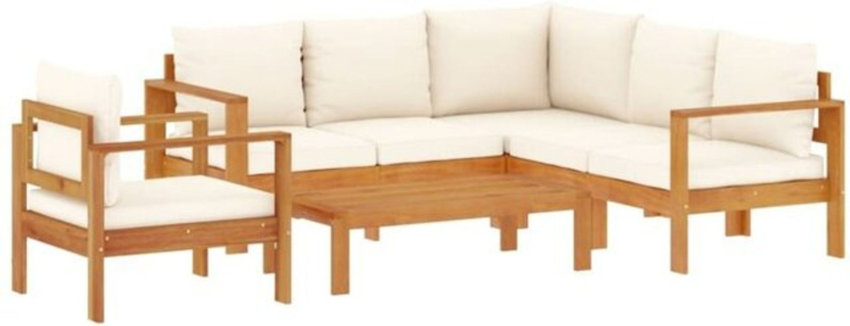 5-tlg. Garten-Sofagarnitur aus Massivholz Akazie mit Kissen von vidaxl in Braun und Beige - Bild 1