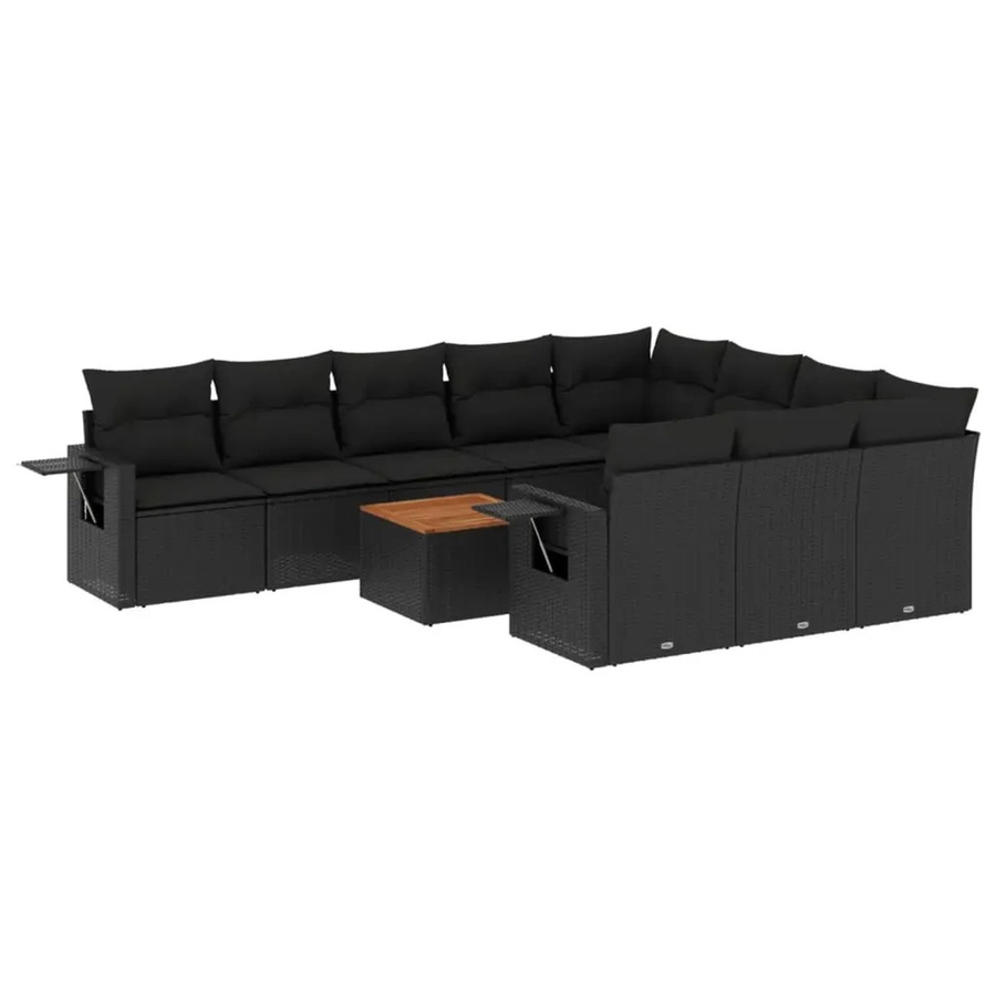 vidaXL 11-tlg Garten-Sofagarnitur in L-Form aus Polyrattan mit Kissen in Schwarz - Bild 2