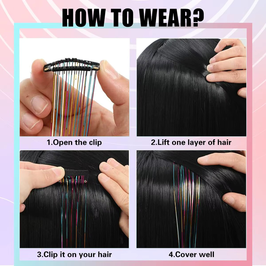 DinDong Clip-in-Haarverlängerungen, 20 Zoll, Synthetik, 6 Stück, Damen - Bild 4