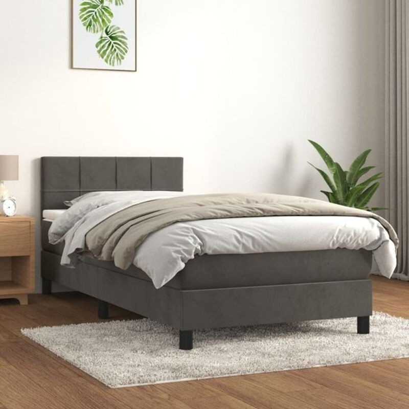 Vidaxl Boxspringbett mit Matratze aus Samt in Anthrazit und Grau, B/T/H: 80 x 200 cm - Bild 1