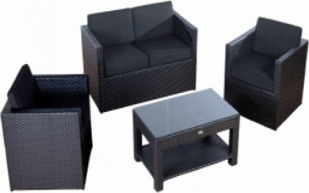 Loungeset aus Polyrattan in Anthrazit mit Bank, 2 Sesseln, Tisch und passenden Kissen - Bild 1