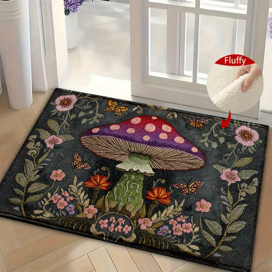 VIKAMA Fantasy-Pilz-Fußmatte mit floralem Motiv in Grün und Lila, B/T: 60 x 40 cm - Bild 2