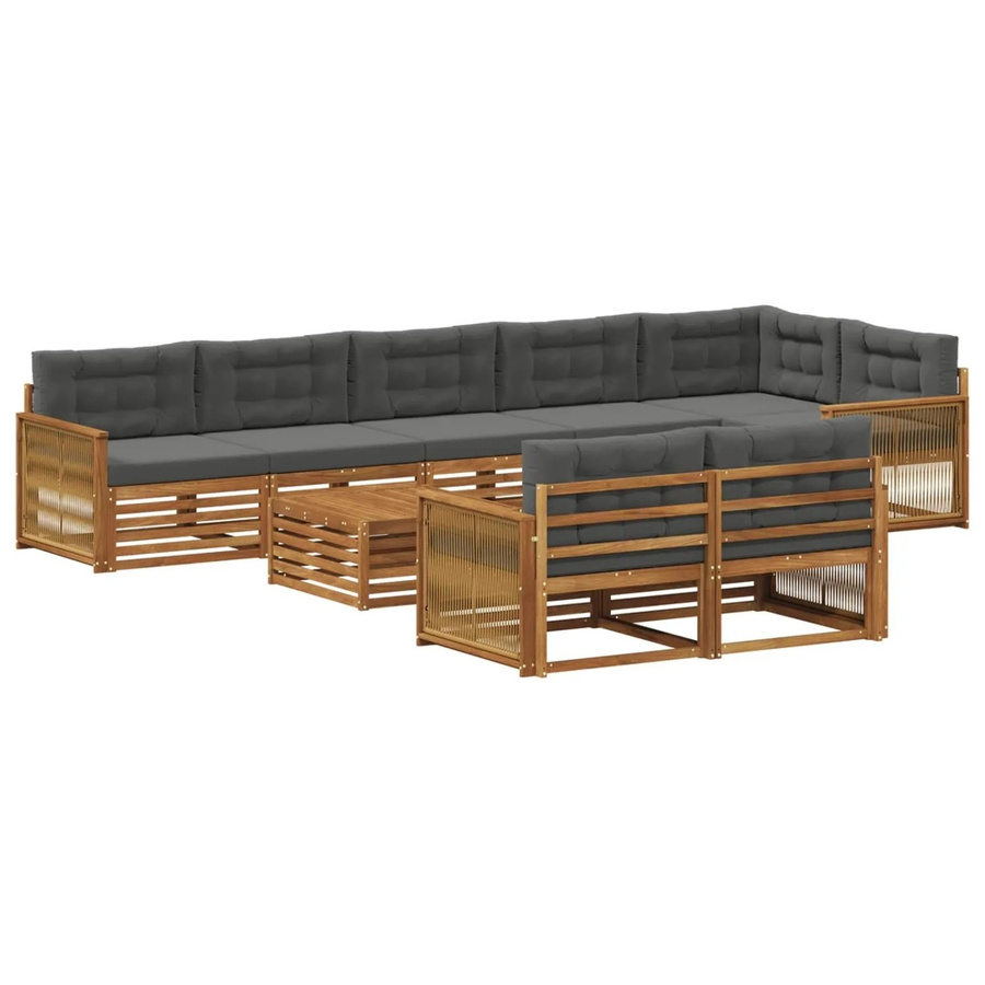 vidaXL Outdoor-Sofagarnitur aus Akazienholz mit 9 Kissen in Anthrazit und Grau - Bild 2